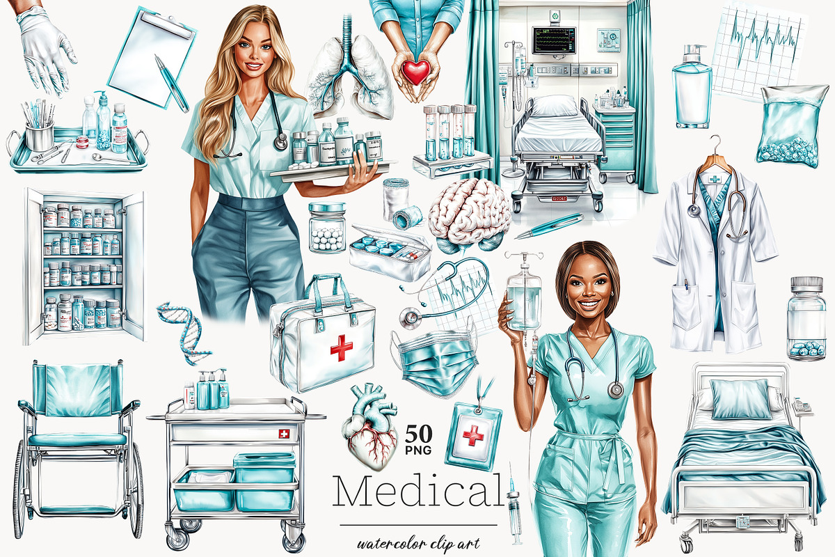 Medical Clipart Set | Nurse & Doctor, a Work Illustration by GlamArtZhanna (Photo 1 of 8)