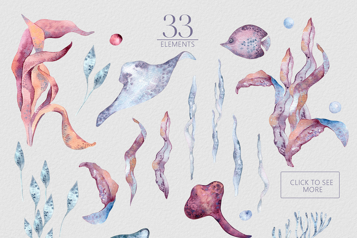 Ocean plants watercolor animals set, an Illustration by Kate Lanbina (Photo 4 of 19)