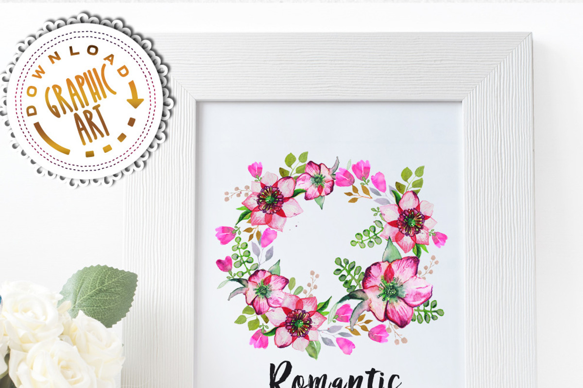 Watercolor clipart; Romantic wreath, an Illustration by Download Graphic Art (Photo 7 of 8)