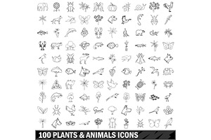 100 Plants And Animals Icons Set