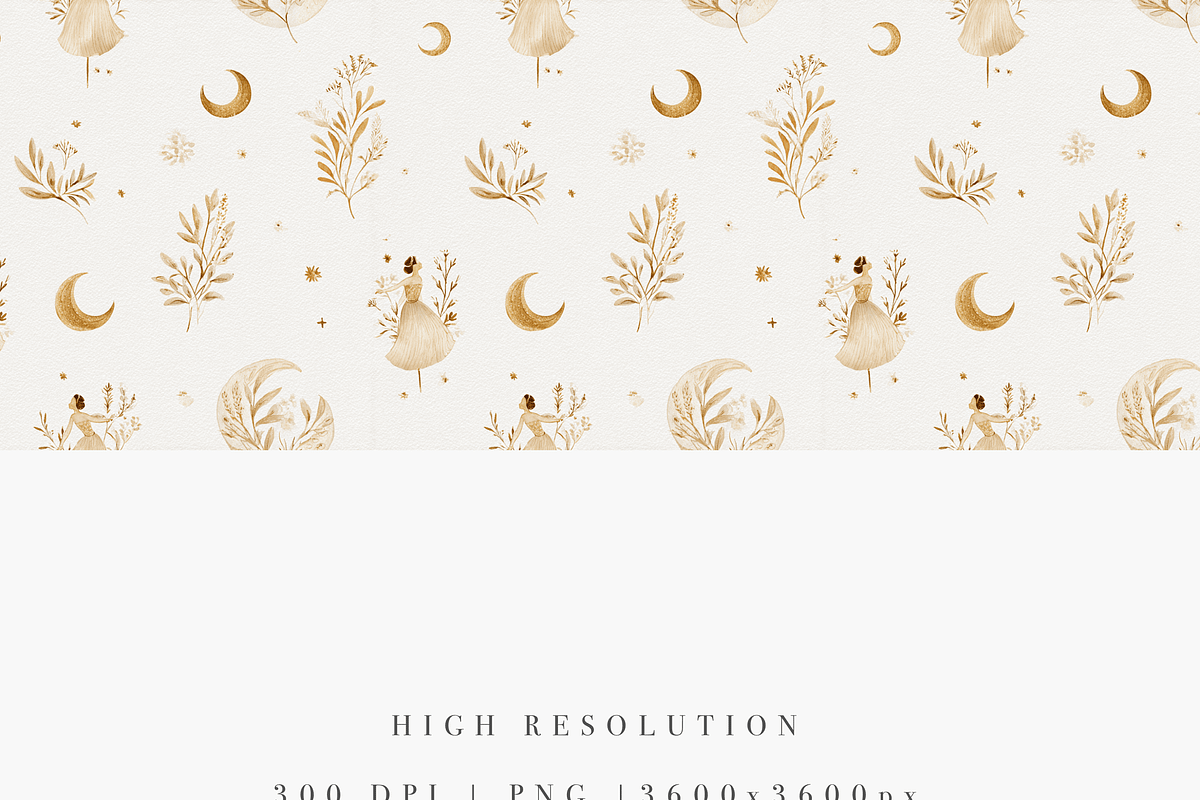 Moon Goddess Seamless Pattern, a Decorative Illustration by Pati Charm Studio (Photo 5 of 7)