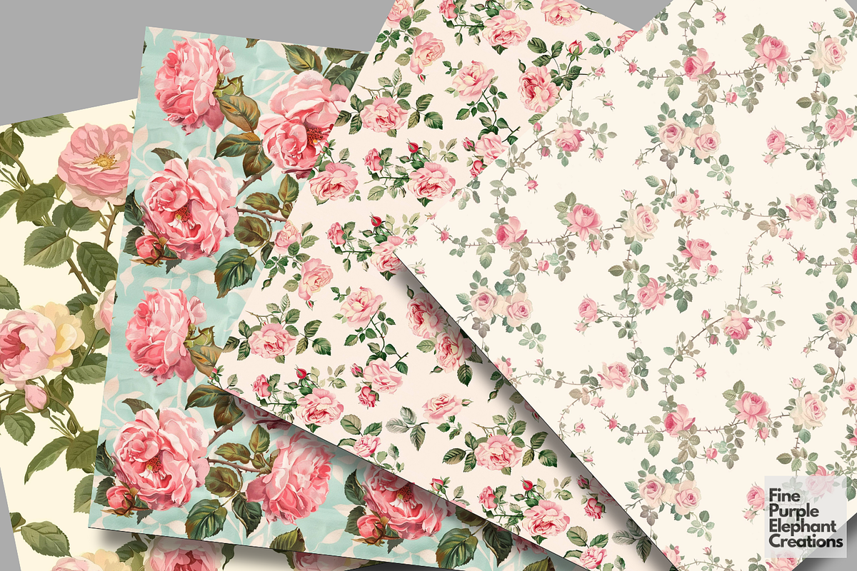 Vintage Pink Roses Flowers Floral, a Pattern Graphic by Fine Purple Elephant (Photo 3 of 5)