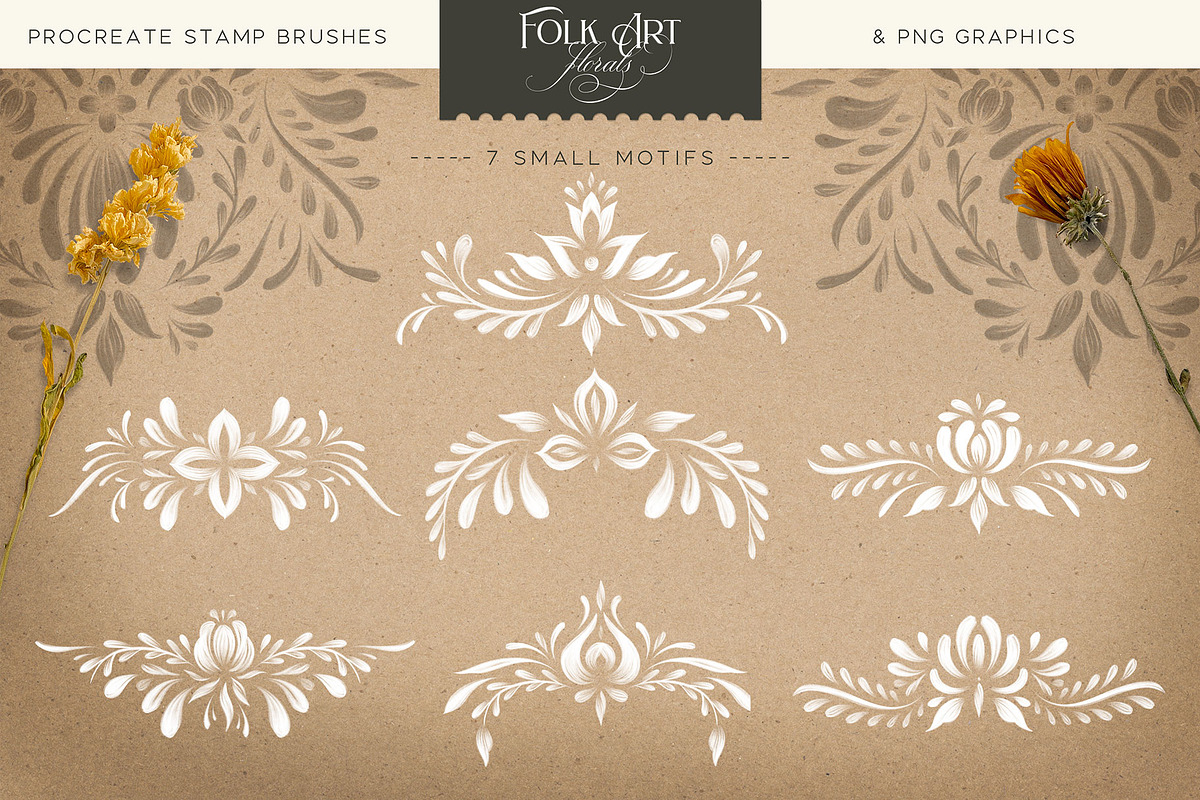 Folk Art Floral Procreate Brush Kit, a Brush Add-On by Eclectic Anthology