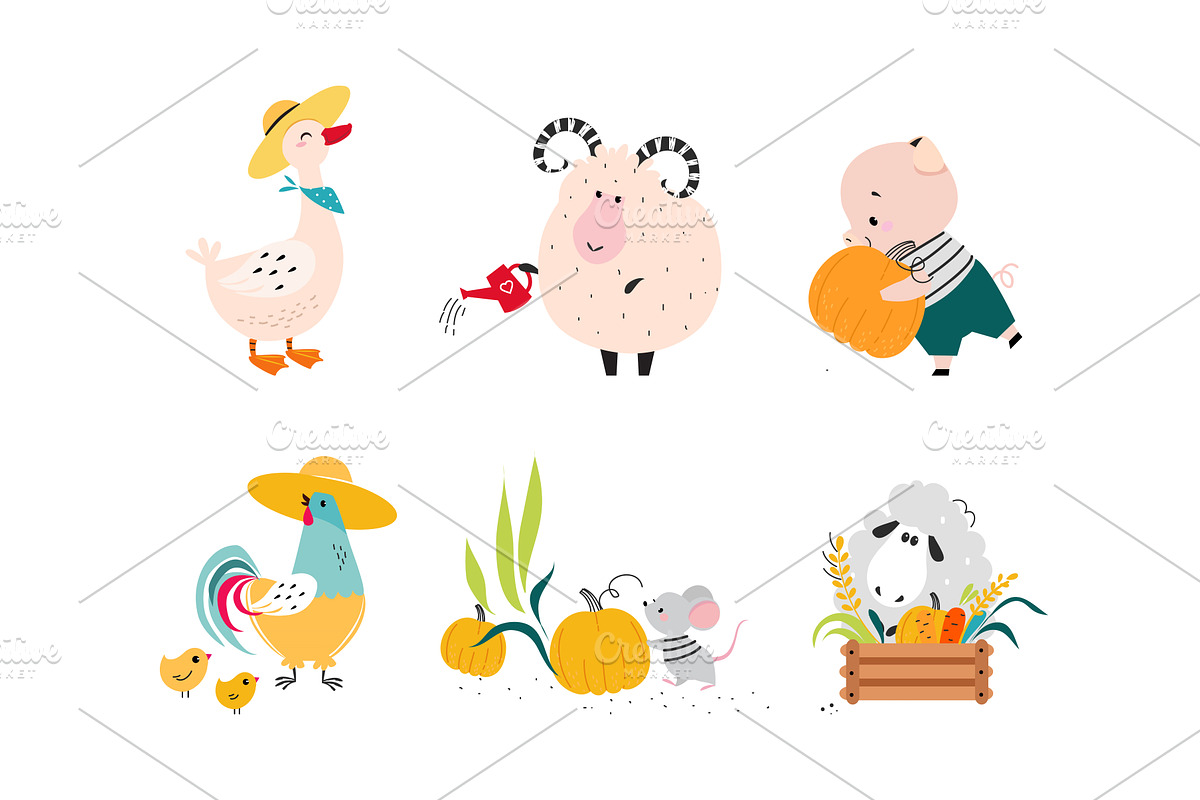 Cute Farm Animal on Ranch Engaged, an Animal Illustration by TopVectors