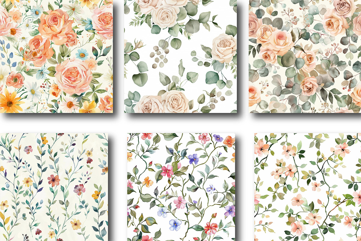 Watercolor Floral Seamless Patterns, a Pattern Graphic by DreamCafeArt (Photo 3 of 7)