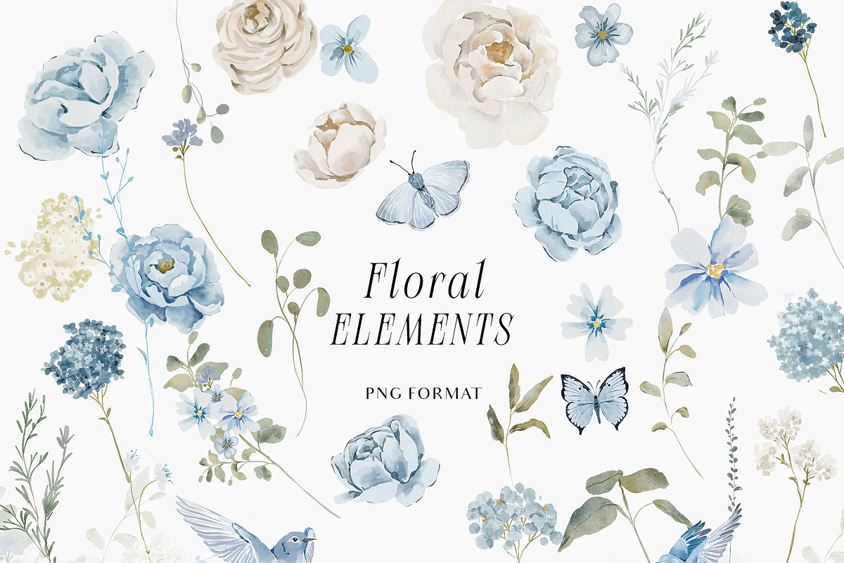 Watercolor Blue White flowers, a Decorative Illustration by Grace Noboa Illustrations (Photo 6 of 14)