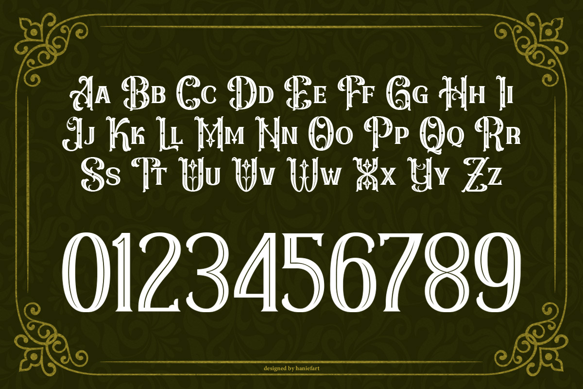 Decoraties - Modern Decorative Font, a Blackletter Font by haniefart (Photo 9 of 11)
