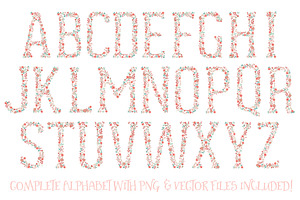 Mint & Coral Floral Alphabet Clipart