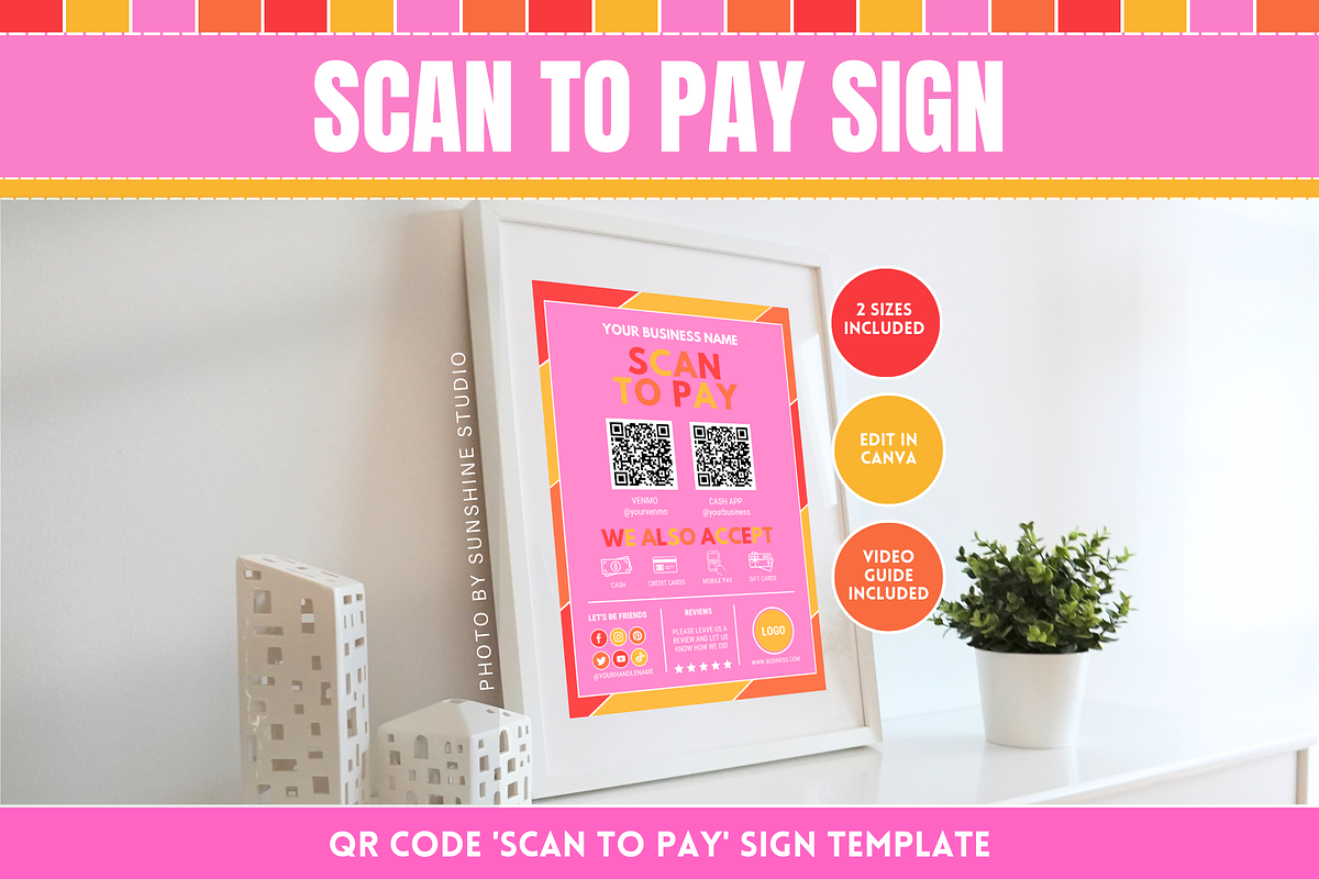 Colorful Scan to Pay Sign, a Stationery Template by SunshineStudioBoutique (Photo 1 of 10)