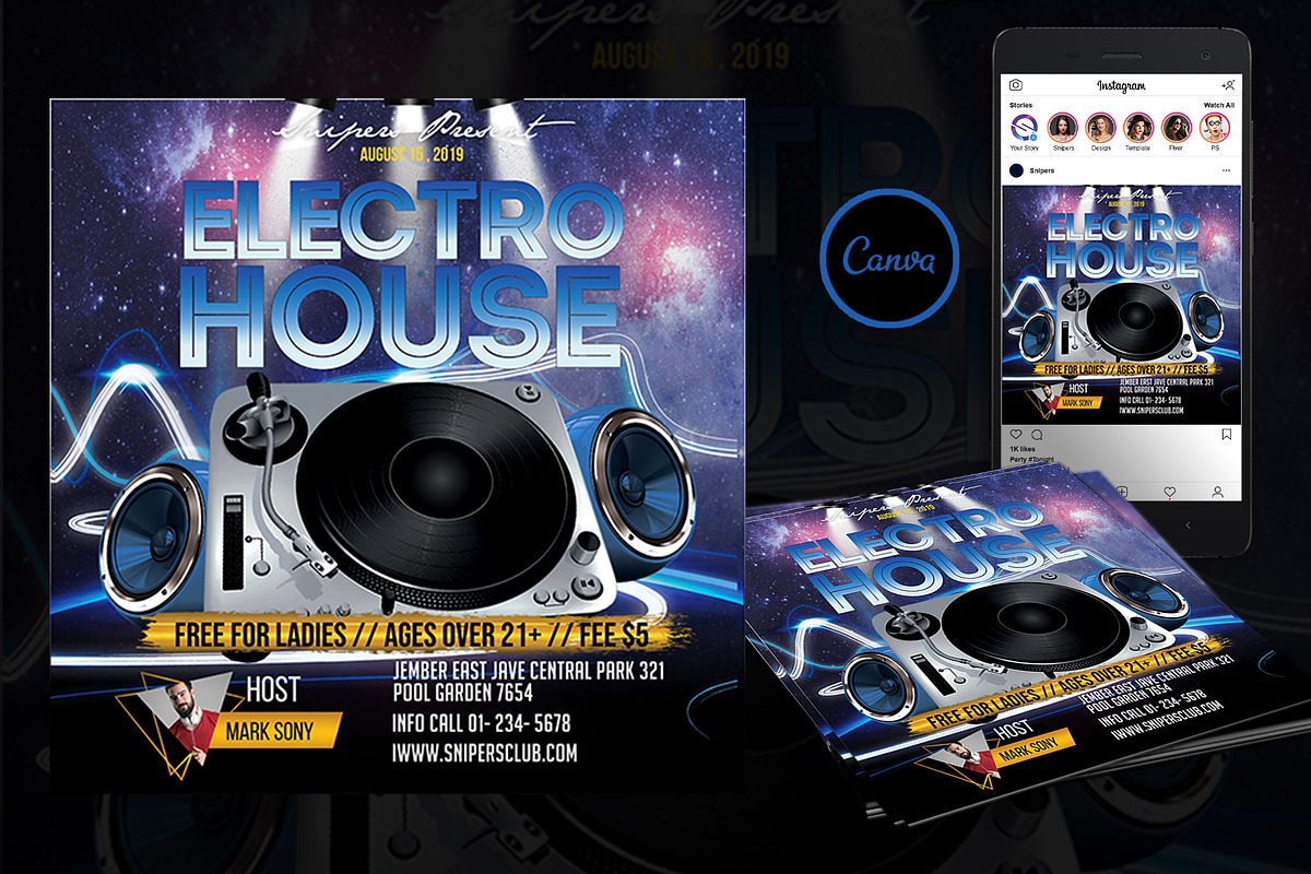 Electro House Flyer Canva Template, a Social Media Template by DreamColor