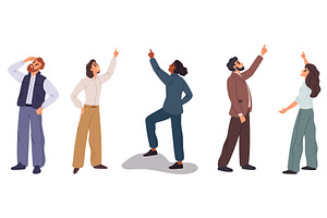 Men and women look up pointing their, a Person Illustration by Vectorbuum