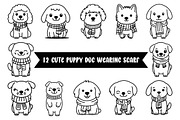 12 Cute Puppy Dog Wearing Scarf, an Animal Illustration by jongcreative (Thumbnail 1 of 6)