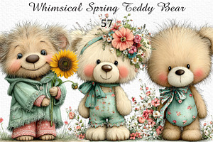 Whimsical Spring Teddy Bear Clipart, an Illustration by Craft Nest