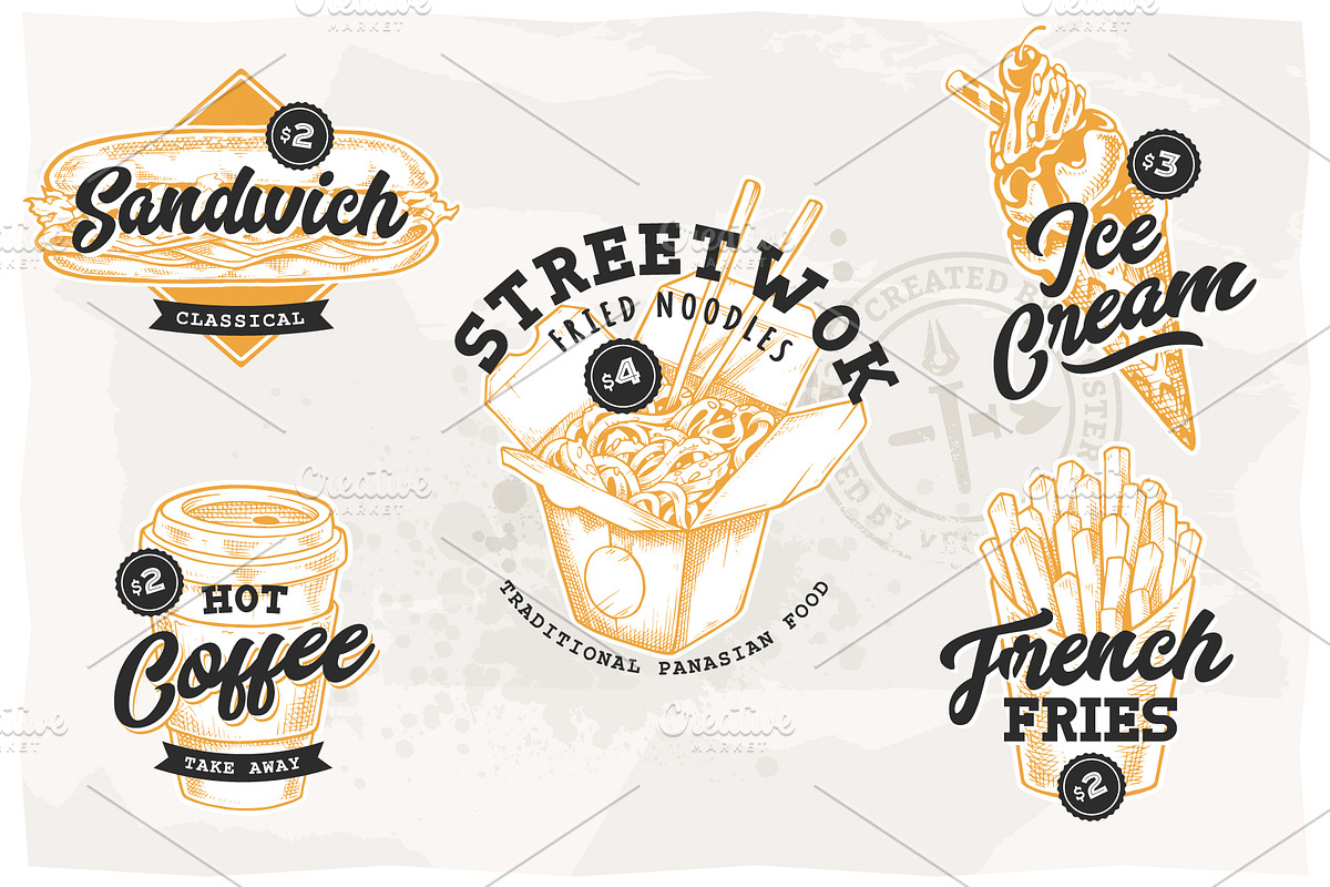 Street Food Retro Emblems, a Branding & Logo Template by Vecster (Photo 3 of 6)