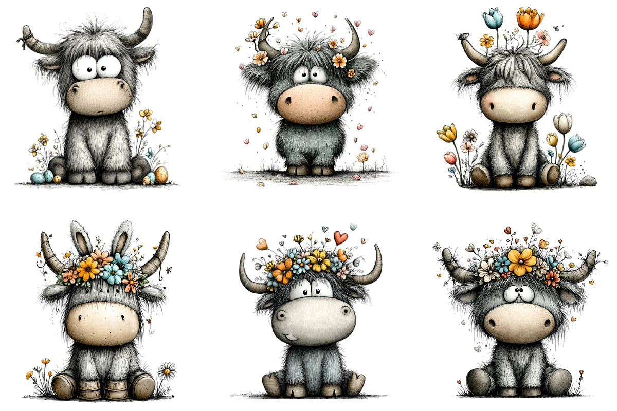 Whimsical Easter Highland Cow Clipar, an Illustration by CraftArtStudio (Photo 2 of 6)