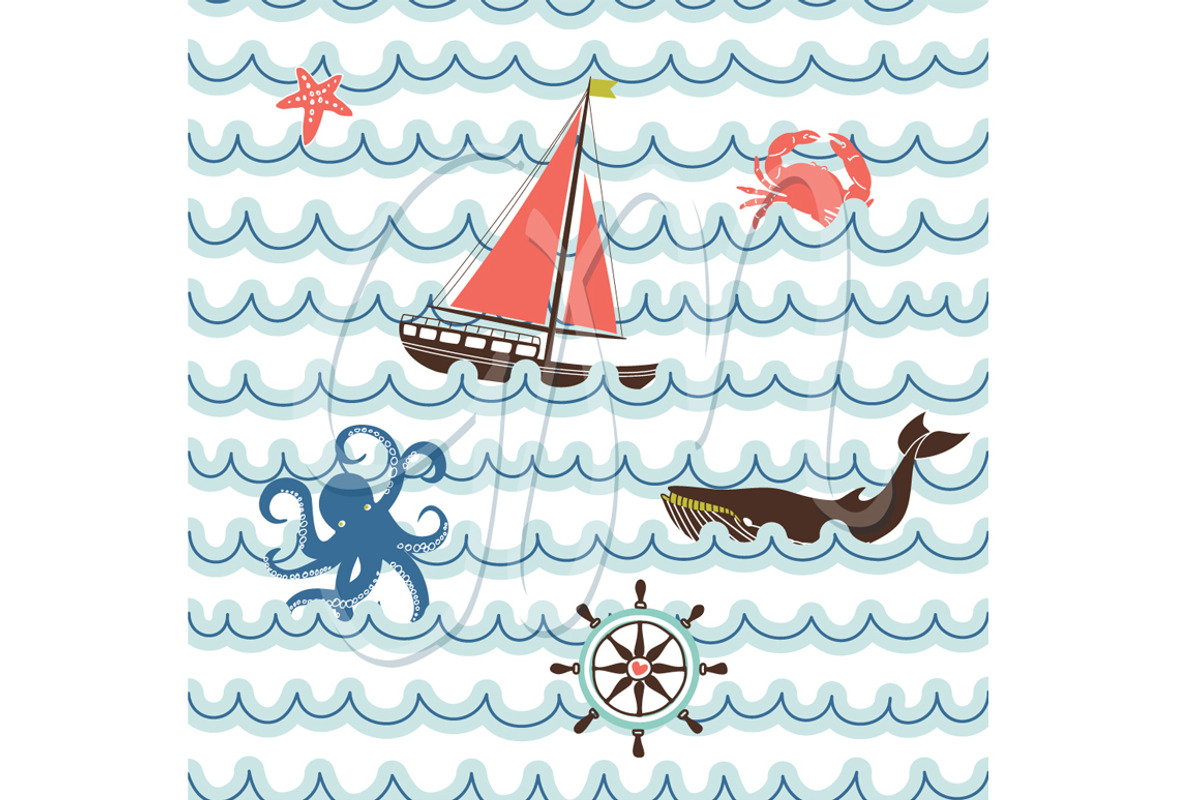 10 Nautical digital papers + 2 cards preview 3