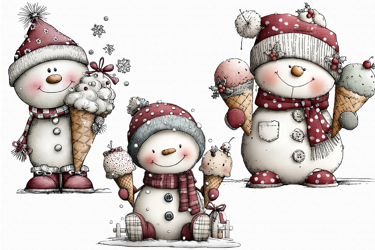 Christmas Snowman Ice Cream Clipart, an Illustration by Libby Wishes (Photo 7 of 7)