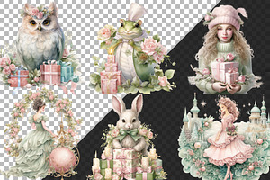 Shabby Green And Pink Christmas PNG