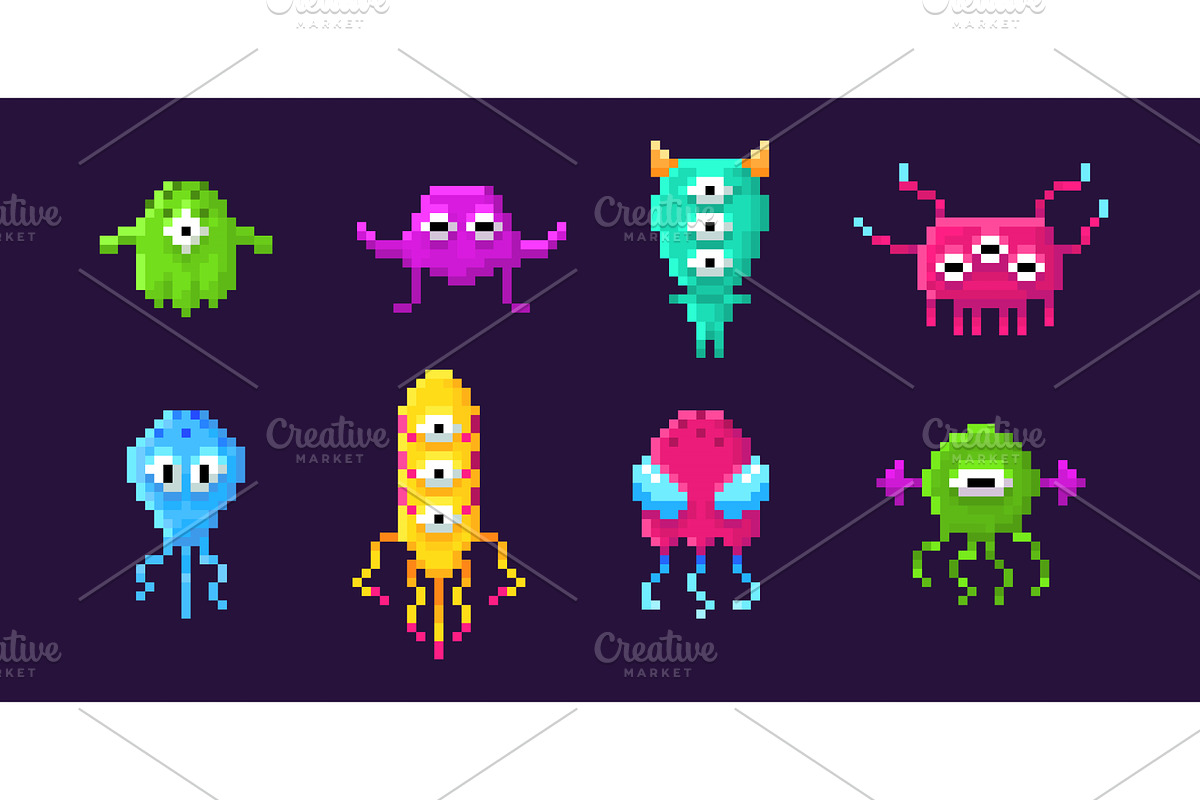 Retro space invader pixel aliens, an Object Illustration by art PVP - market