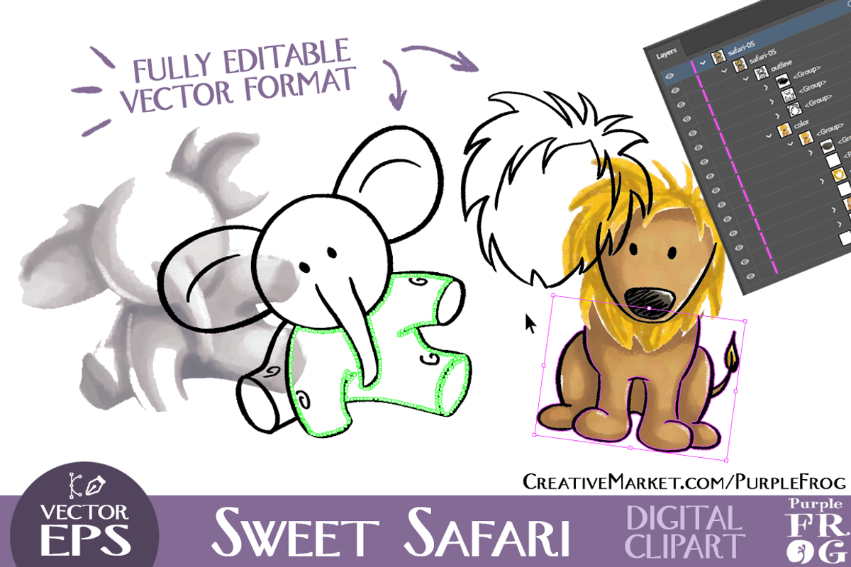 VECTOR - SWEET SAFARI - Clipart, an Animal Illustration by Purple Frog (Photo 2 of 3)