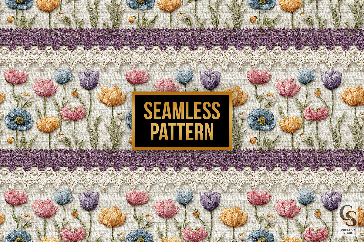 Vintage Shabby Floral Lace Pattern, a Pattern Graphic by Creative Store (Photo 4 of 5)