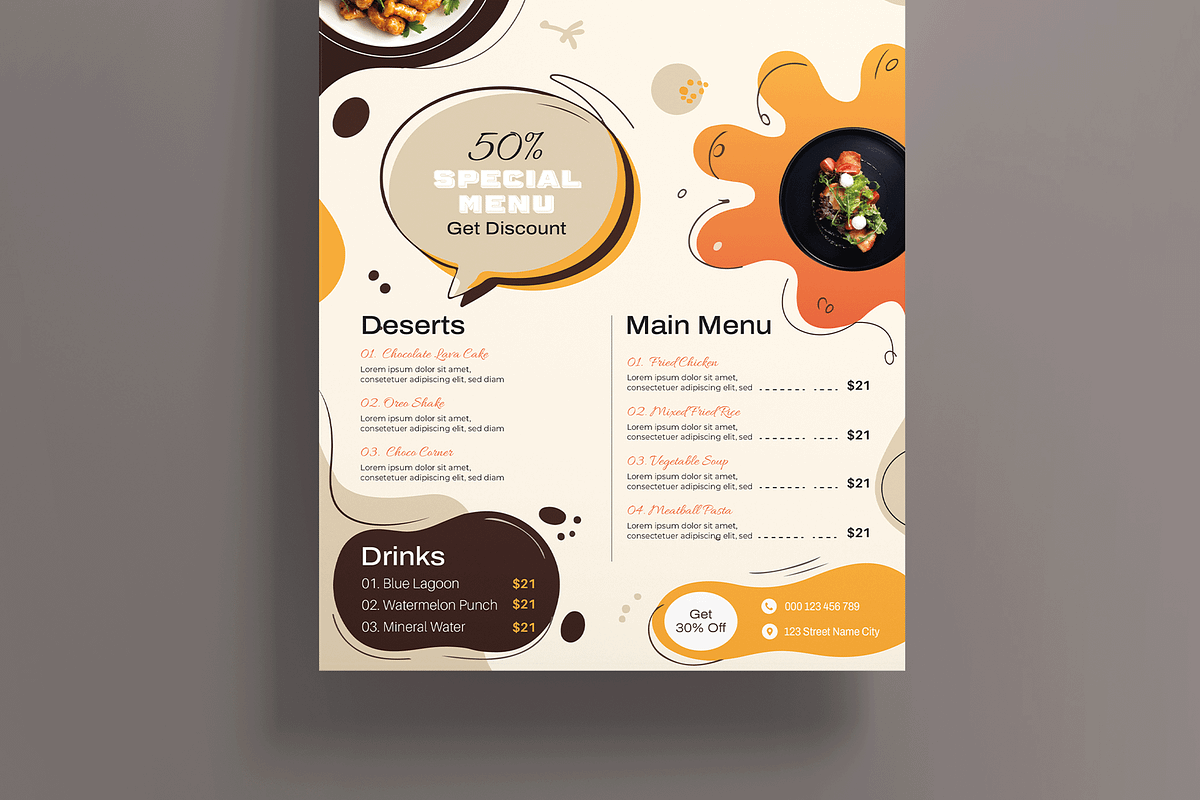 Food Menu Template, a Flyer Template by MightyDesign (Photo 3 of 8)