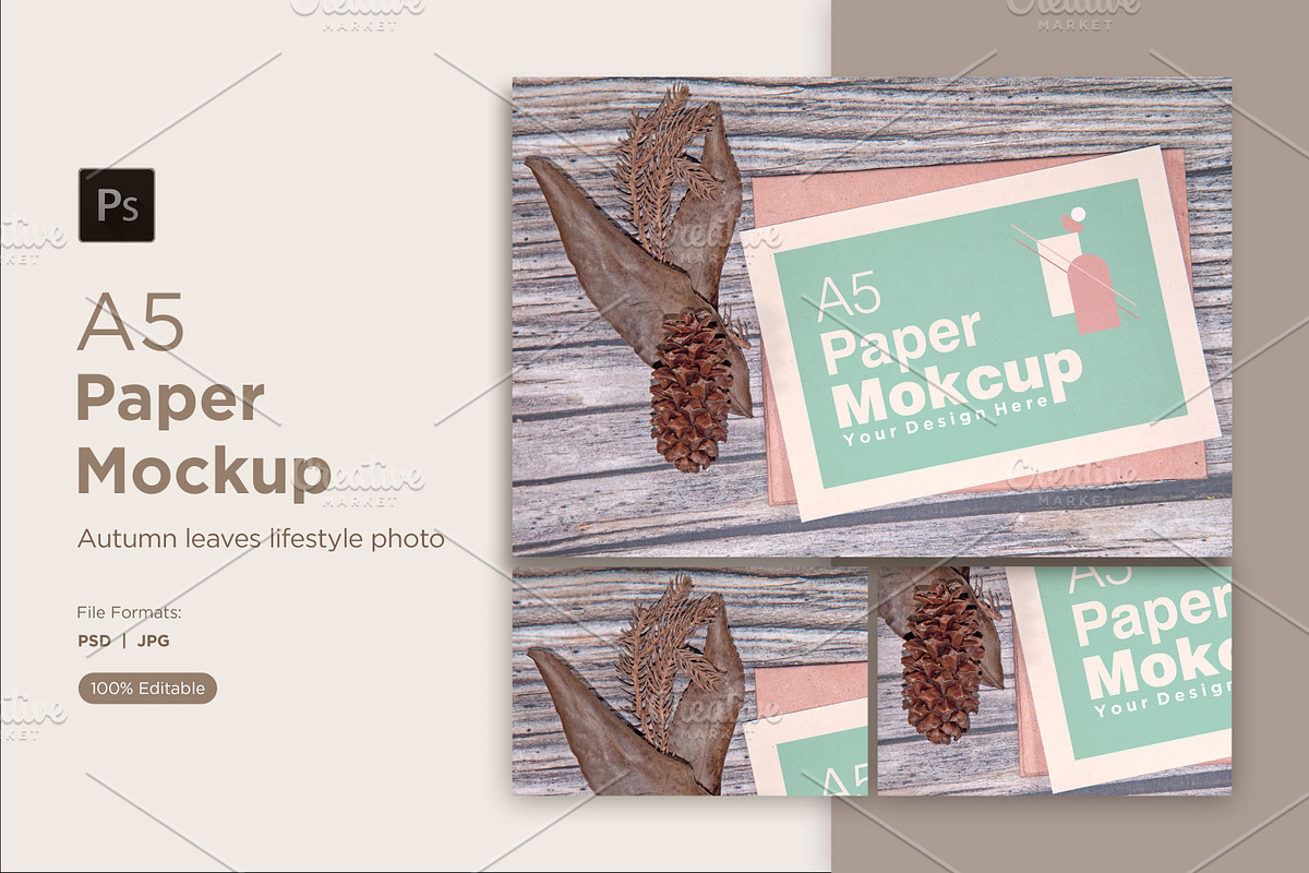 A5 paper greeting card mockup on wo, a Print Template by shahsoft
