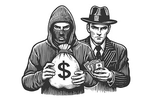 Gangster and Robber Holding Money, a Person Illustration by AlexArt