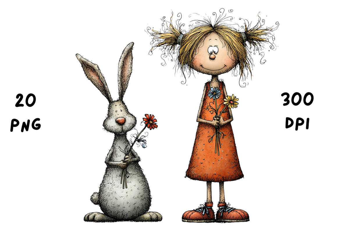 Whimsical Floral Girl and Bunny, an Animal Illustration by GiraffeCreative (Photo 8 of 20)