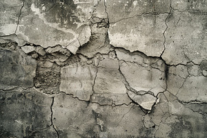 The cracked surface of a concrete wa, a Photo by Tanuart