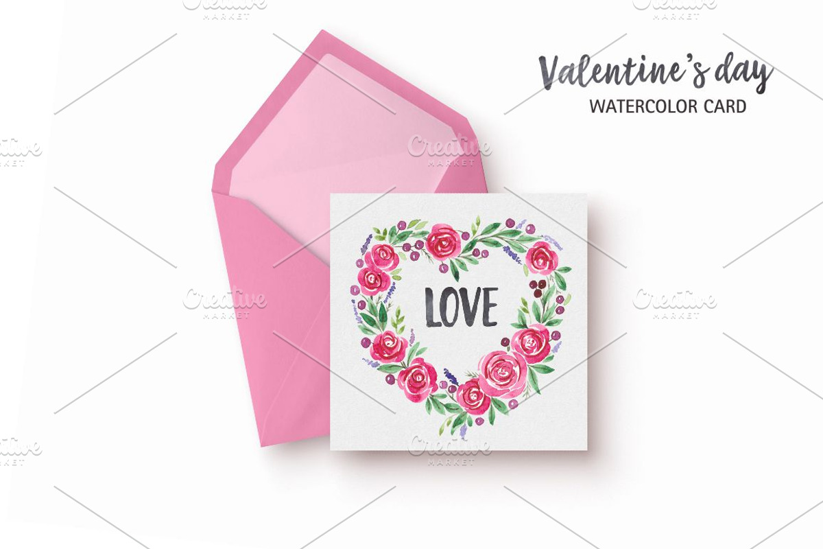 Valentine's day watercolor card, a Work Illustration by natadanko (Photo 2 of 2)