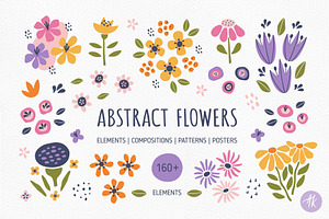 Abstract Flowers Hand Drawn Set