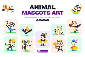 Animated Animal Mascots Art Set, an Emoji Icon by Creative Stall