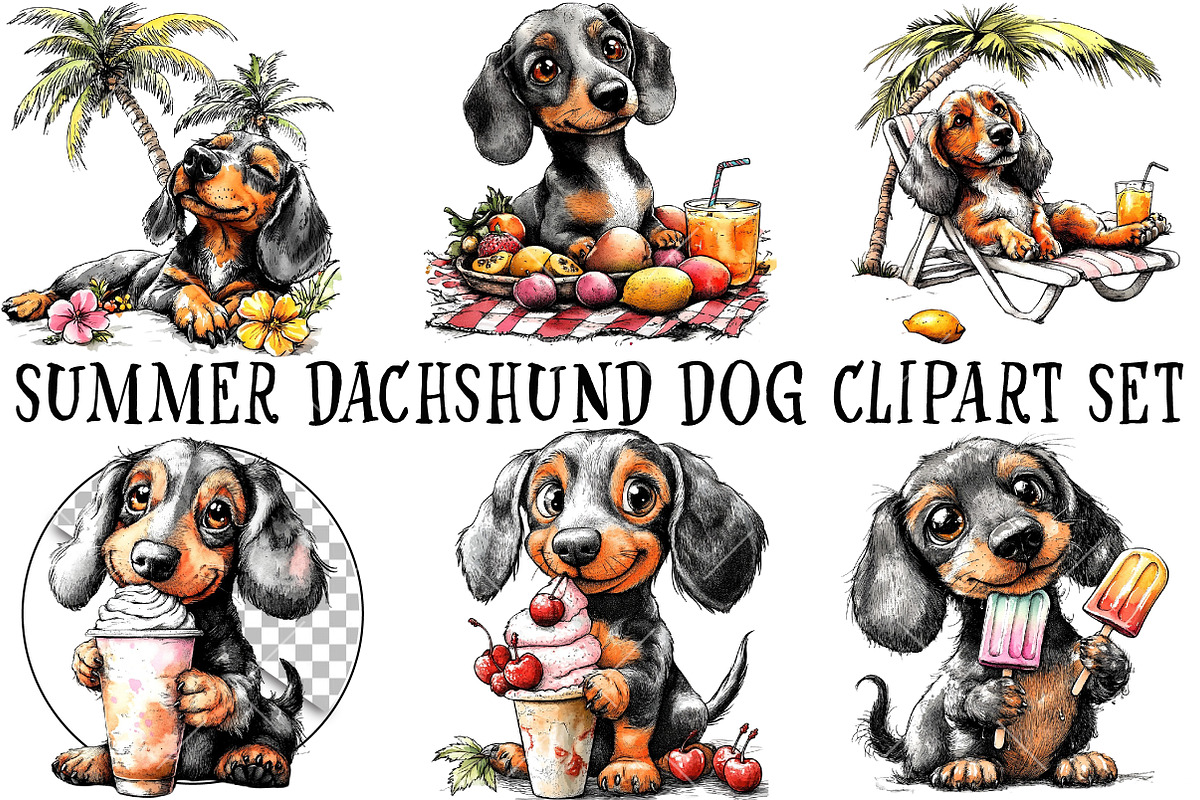 Summer Dachshund Dog PNG Clipart Set, a Seasonal Illustration by OK Design (Photo 2 of 6)