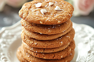 Delicious stack of homemade chocolate chip cookies on a decorative plate, a Food & Drink Photo by AlyaAnd