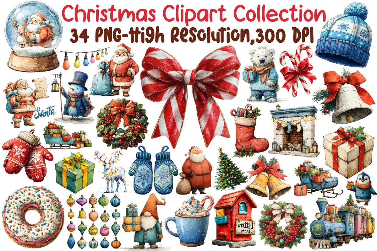Watercolor Christmas Clipart Collect, an Illustration by Sublimation Artist (Photo 1 of 6)