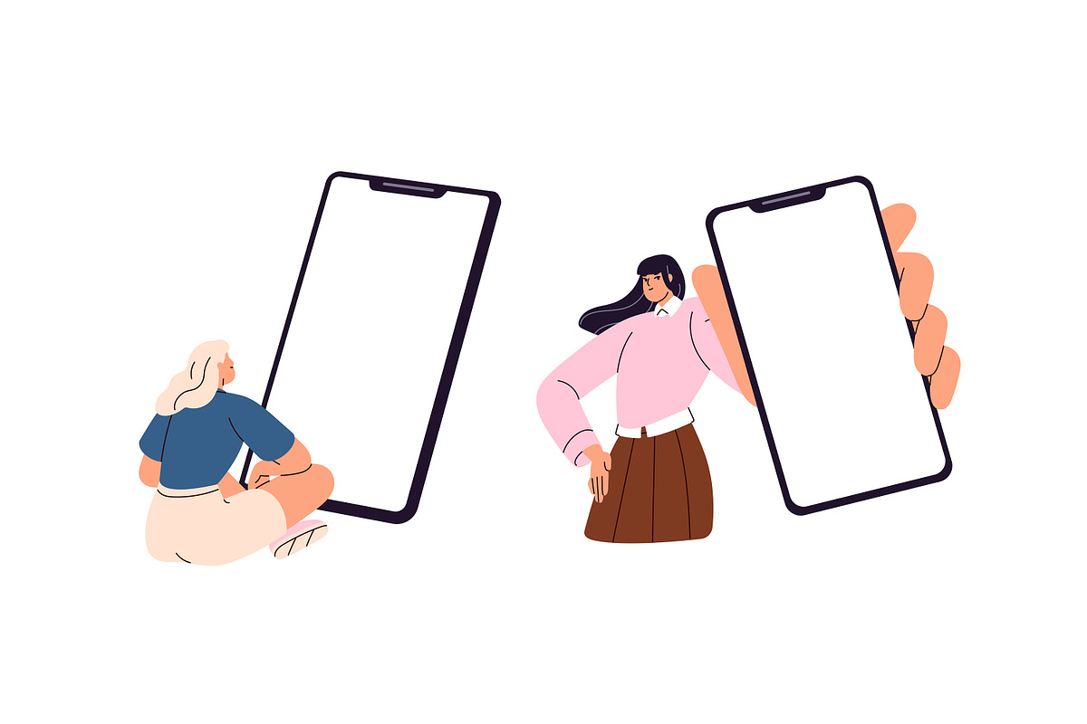 Tiny people show big smartphones set, a Person Illustration by PaperTrident (Photo 4 of 5)