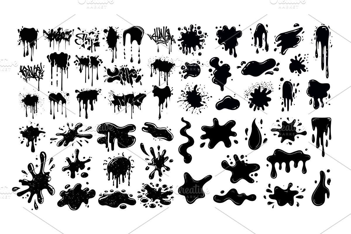 Back ink splatter vector set. Paint, an Illustration by Onyx