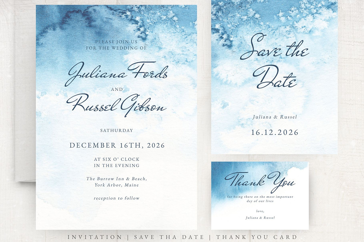 Watercolor Blue Winter Wedding Set preview 2