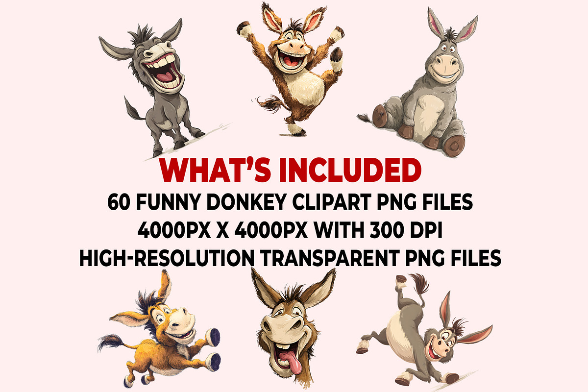 Funny Donkey Clipart PNG Bundle, a Graphic by M9 Design (Photo 8 of 8)