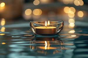 Glowing candle holder on water, a Photo by Pavel_design