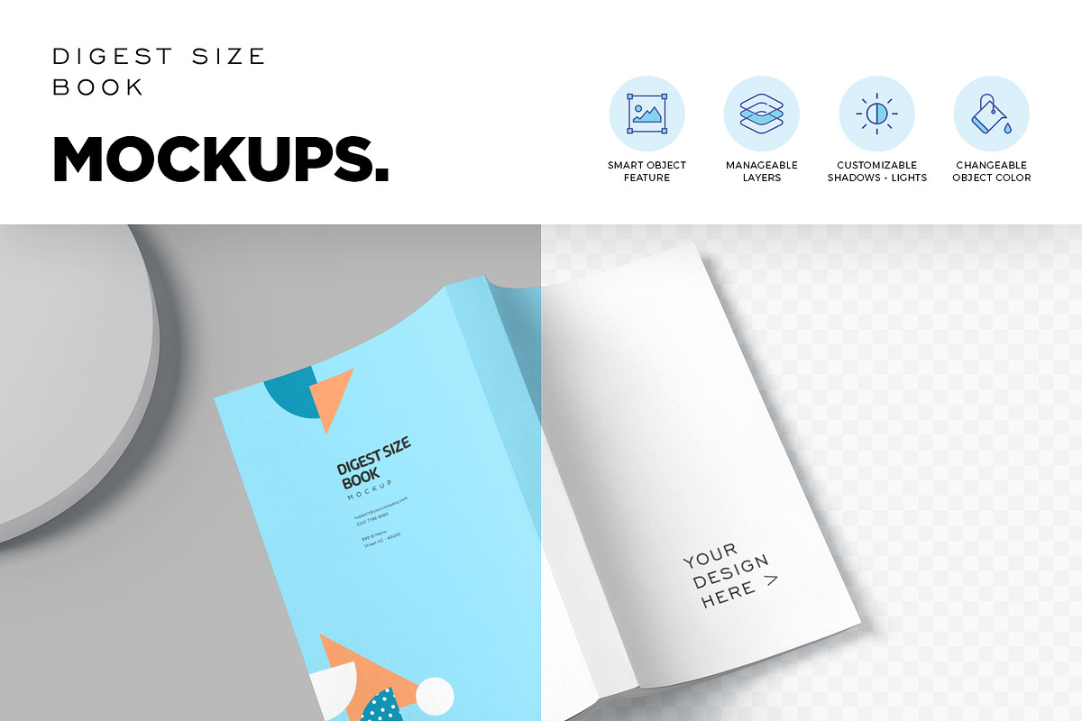5 Digest Size Book Mockups, a Print Template by DesignNeutrons