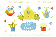 Happy Easter vector set with bunny, a Decorative Illustration by Barkova Nadya (Thumbnail 1 of 6)