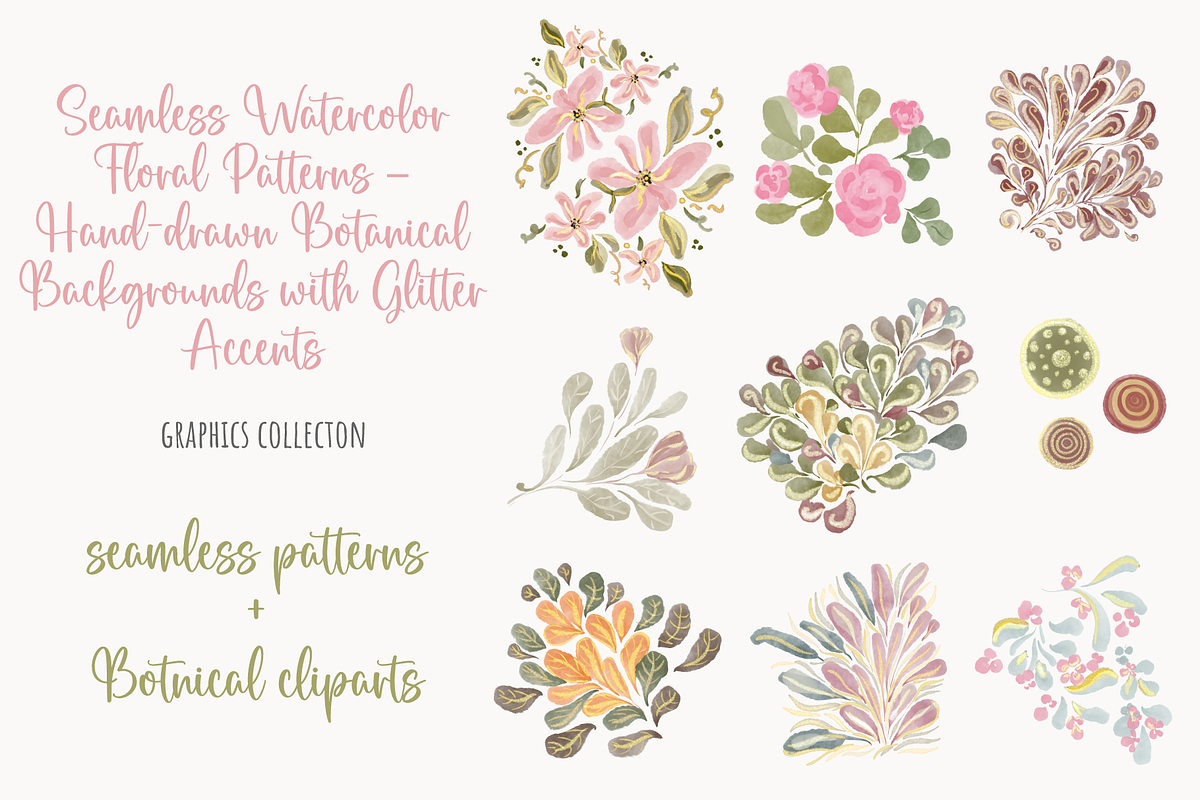 Watercolor Handdrawn Floral Patterns, a Pattern Graphic by Art (Photo 3 of 3)