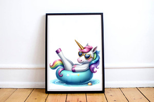 Funny Unicorn In Pool Party Clipart