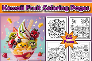 Kawaii Fruit Coloring Pages For Kids, an Animal Illustration by Printable Design Store