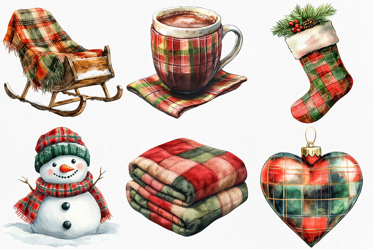 Watercolor Red Green Plaid Christmas, an Illustration by Canvas Craft (Photo 2 of 7)