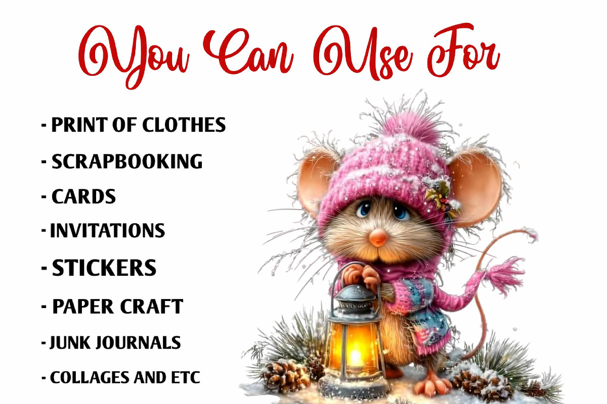 Whimsical Christmas Mice Clipart, a Seasonal Illustration by fashionaddict (Photo 6 of 7)