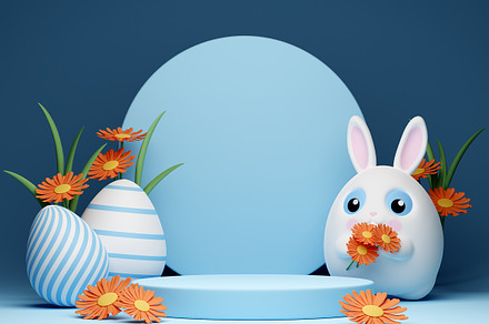 Easter, spring scene with podium