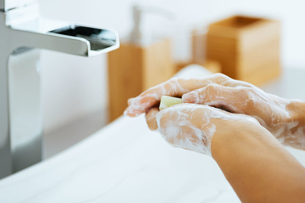Closeup on young woman hands with soap bar, a Person Photo by Alliance Images